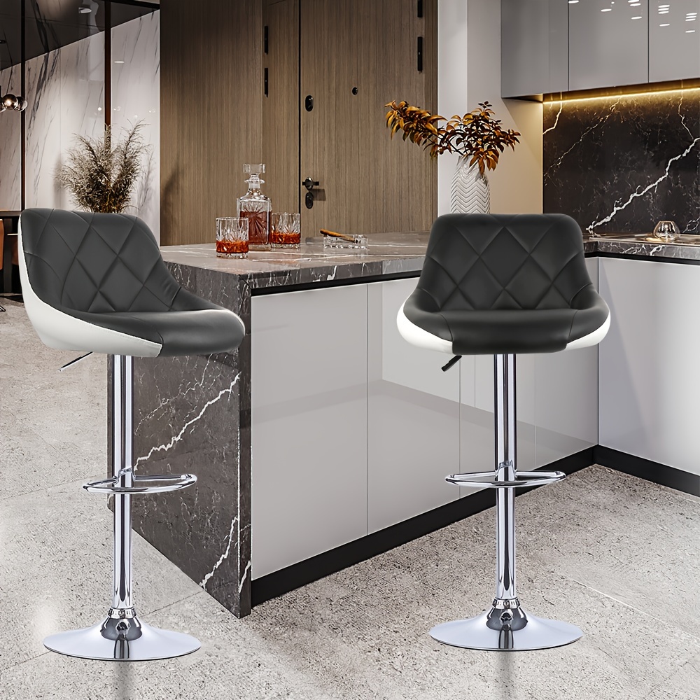 TEMU 2pcs Kitchen Bar Stool Chair, Modern Pu Leather Adjustable Height Counter Stools Barstools For Kitchen