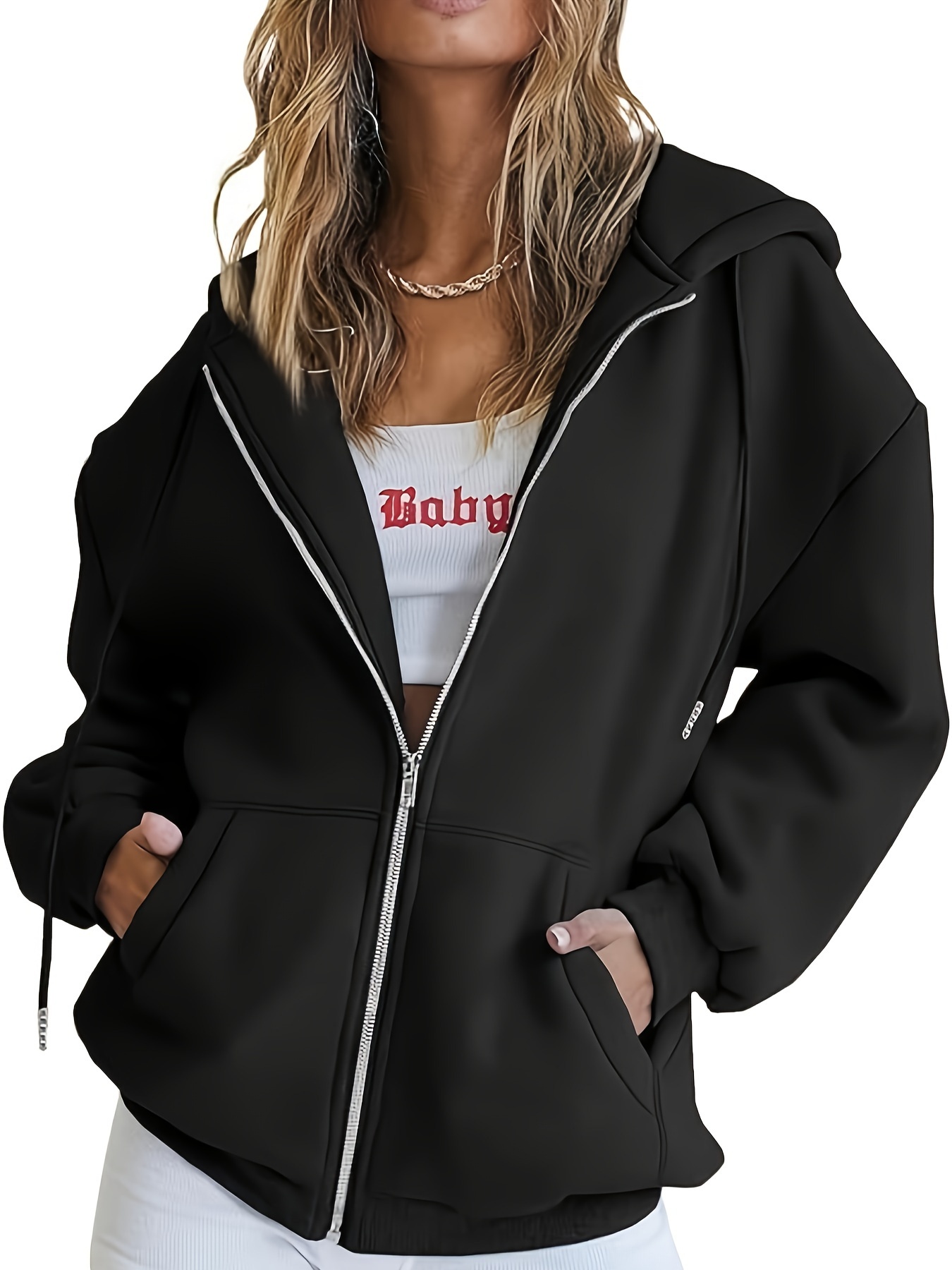 womens drawstring zip cute hoodies fall jacket oversized Temu