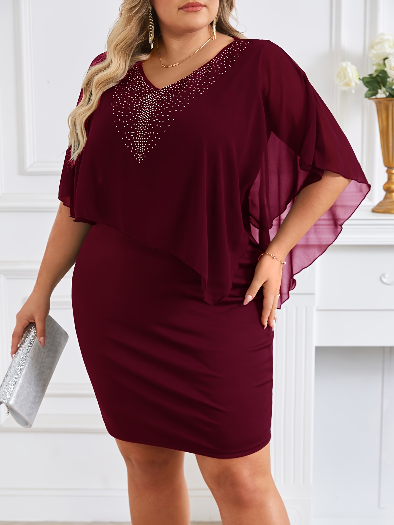 green emerald velvet dress Donna Karan Women's Plus Size Elbow Sleeve Sheath Dress in Glacial Blue main image 0