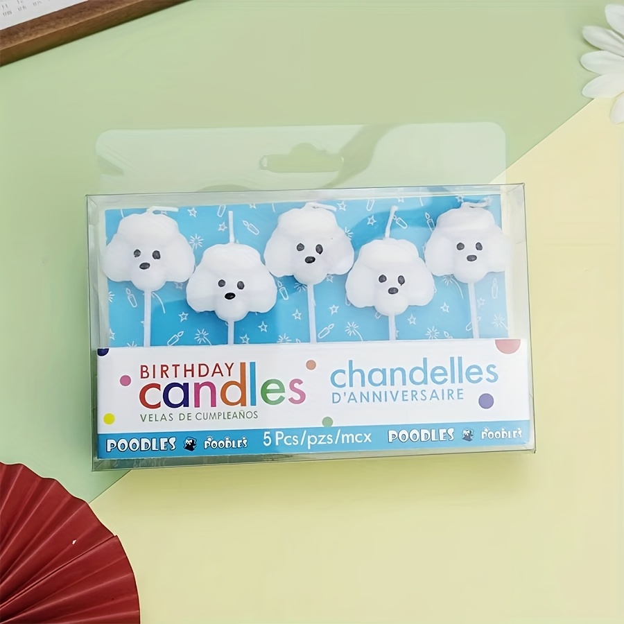 5-pack Cute White Birthday Cake Decorations | Paraffin Wax Bakery Inserts, Creative Dog-shaped Birthday Party Celebration Supplies For Indoor Use
