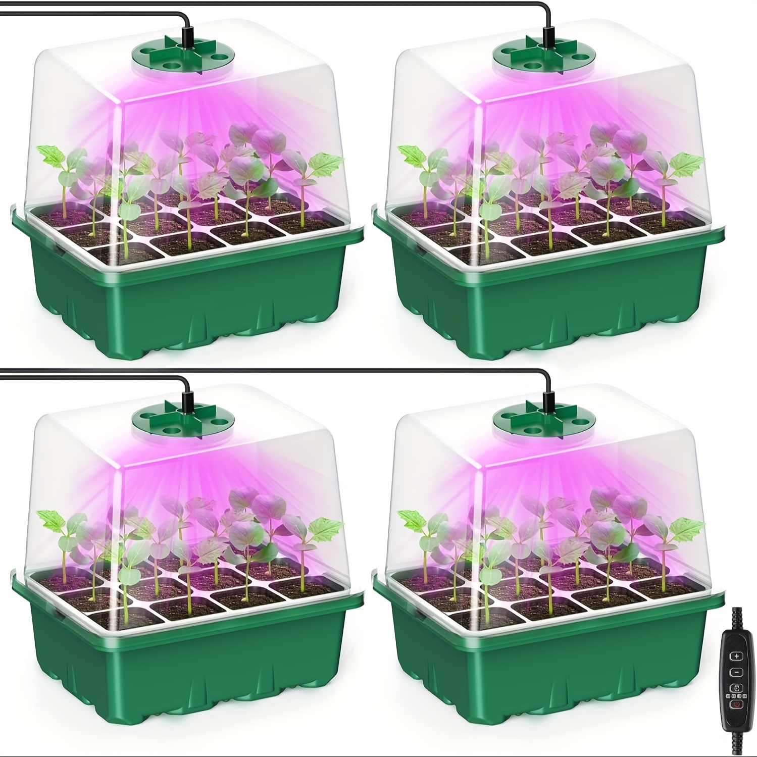 

Seed Tray And Growth Light, 4-pack Seedling Tray, Full Growth Light, , Seed Kit And Adjustable Brightness , Seedling Start Tray With Raised Lid For Miniature Greenhouse Seed Gazing