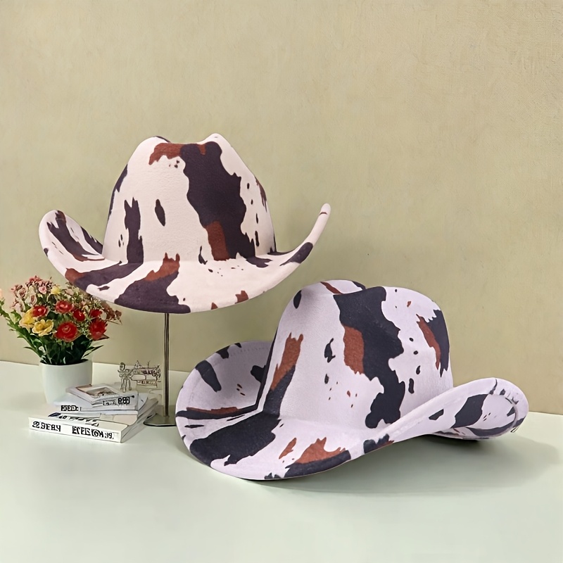 3389 Women\'s Western Cowboy Hat Vintage Cow Print Metal Bull Wide Brim Jazz British Retro Style Western Cowboy Hat for Men Custom Size  main image 3