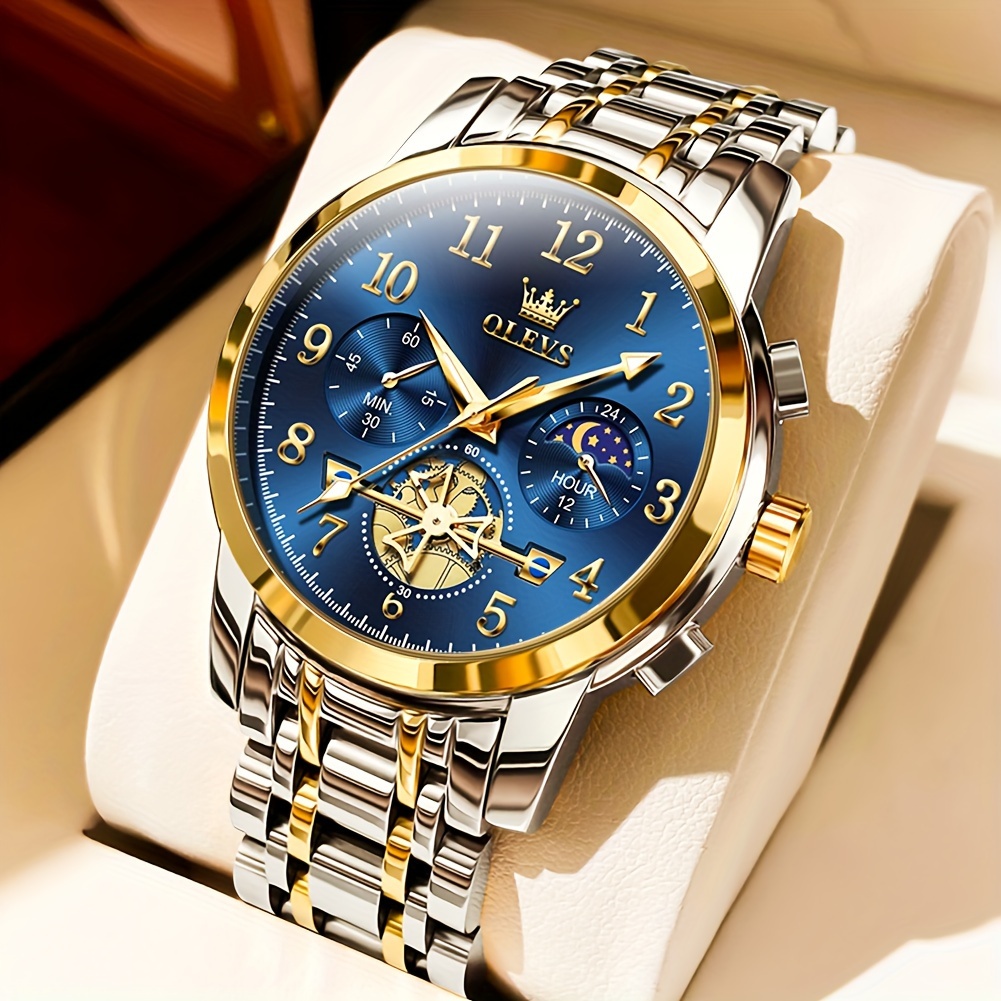 TEMU Olevs Watches For Men Easy To Read Dress Classic With Calendar Business Dress Luxury Big Face Men Black Watch Luminous Mens Wrist Watch Stainless Steel Watch
