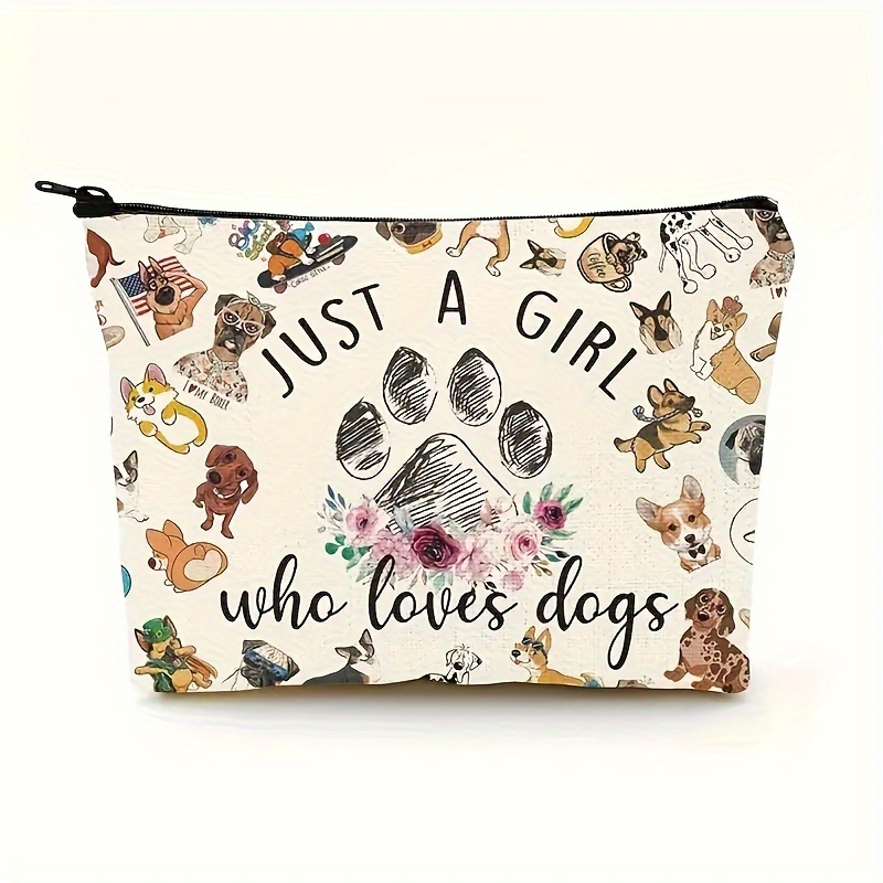 TEMU Waterproof Polyester Cosmetic Bag For Dog Lovers, Unisex-adult Unscented Toiletry Pouch, Perfect Gift For Dog Moms - Just A Girl Who Loves Dogs Makeup Bag