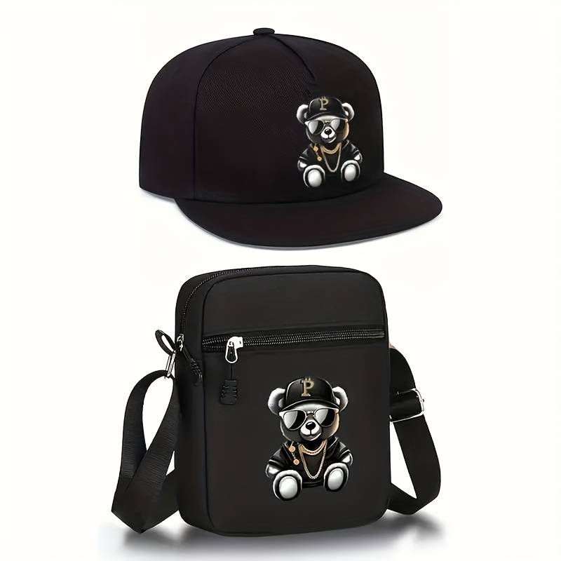 TEMU 2pcs 2pcs Hip Hop Bear Hat & Bag Outfit - Streetwear Matching Hat And Accessory Suitable For , Outdoor Sportswear, Casual Wear, Parties, Photoshoots - Stylish Two-piece Set