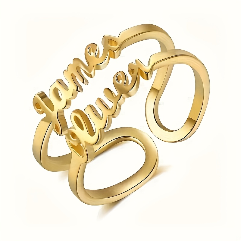 TEMU 1pc Personalized Bohemian-style Open Letter Ring, Custom Name-engraved Stainless Steel Jewelry, Elegant For Women, Casual Wear Or Special