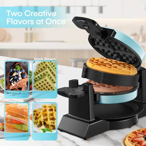 8 double belgian waffle maker with 180 flip 1400w nonstick coating easy clean drip tray locking handle dual indicator lights home breakfasts