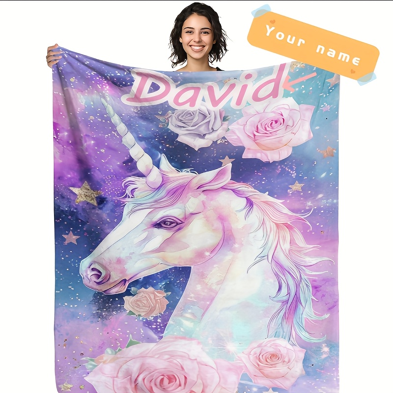 

1pc Custom Blanket Name Custom Blanket Unicorn Pattern Personalized Custom Gift For Daughter Friends Exclusive Gift Blanket Soft Flannel Sofa Blanket