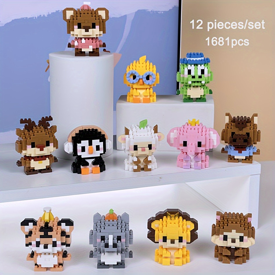 4 Mini Bloques De Construcción Animales – León, Tigre, Oso Y Rinoceronte Para Decorar O Jugar