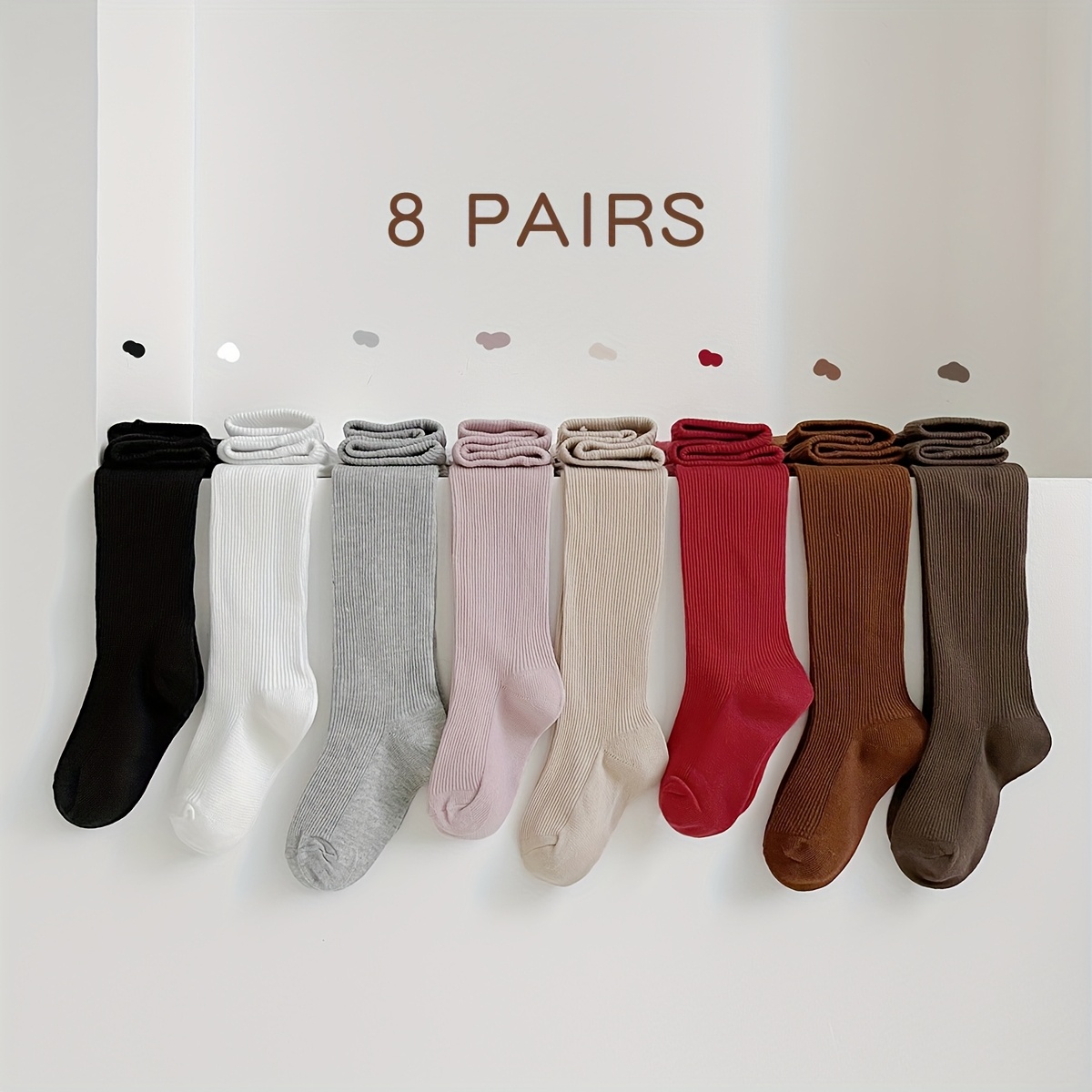 Image of 8 Pairs Solid Color Easy Tights For 10-year-old And Kids' Baby Girls And Fall Baby Toddler Leggings