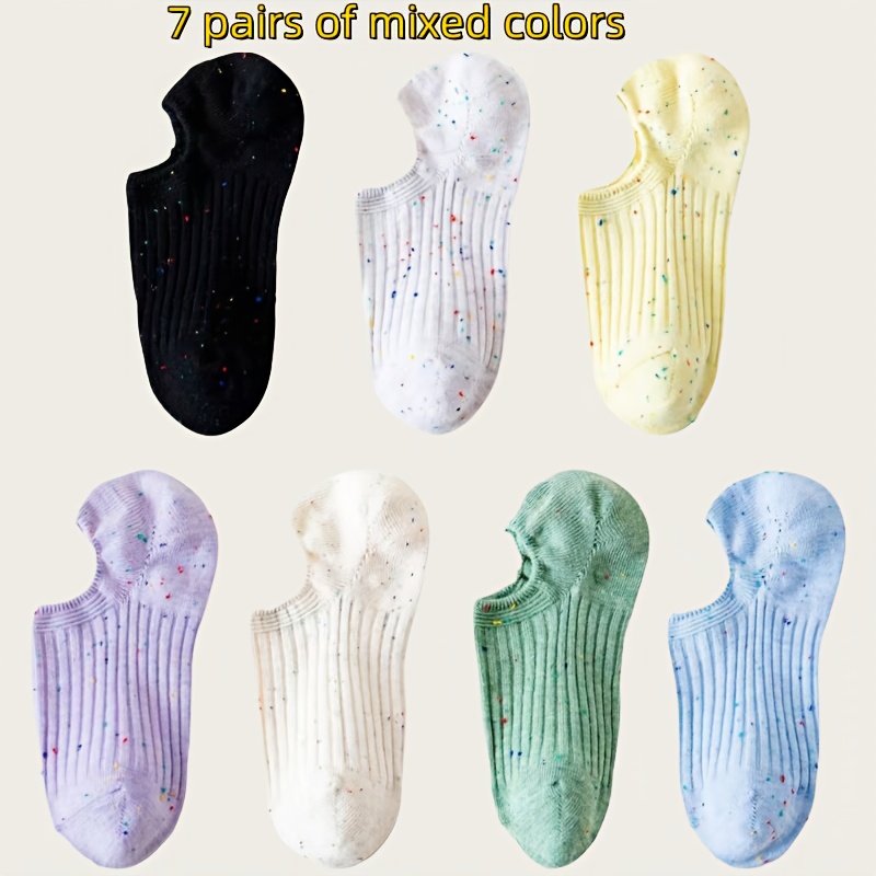 E-shop 7 Paar Damen Sommer unsichtbare Socken, dünn, niedrig geschnitten, rutschfest, Punkte-Design, Polyester Spandex mit rutschfesten Punkten,