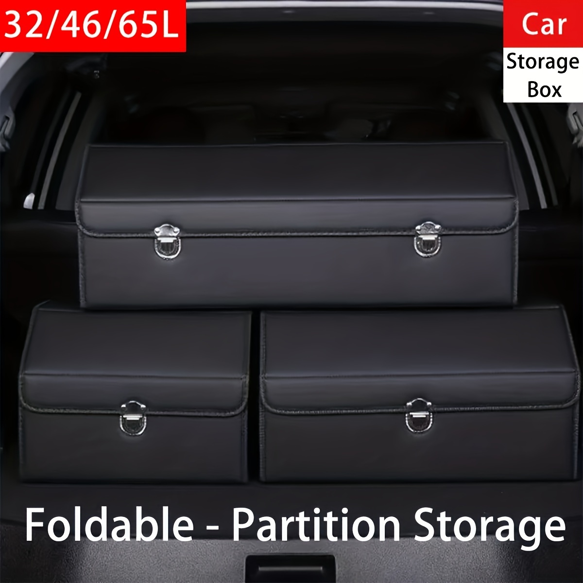 

Car Trunk Storage Box Leather Material - Suitable For Cars, Homes, Travel, Camping And Picnics, Foldable Adjustable Multi-functional Storage, Car Interior Supplies