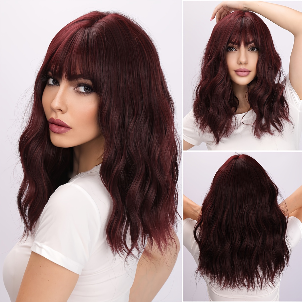 

14 Inch Red Charming Bangs Wig - Curly, Heat-resistant - Perfect For Role-playing And Parties - Durable Seamless Edging Synthetic Fiber