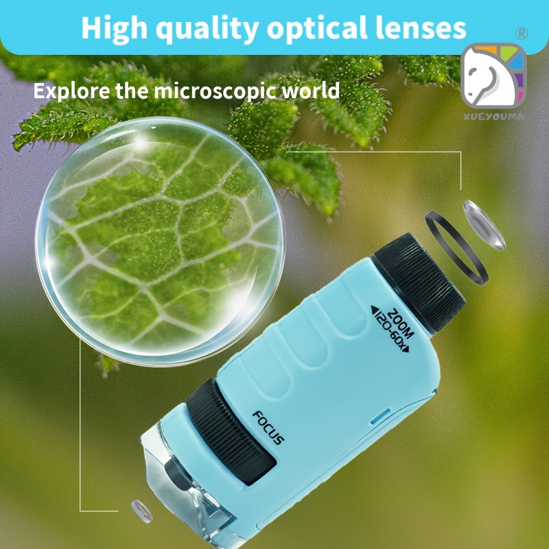   kids portable microscope zoom 60x 120x handheld mini microscope for stem and science toys led pocket microscope   microscope gift for girls and boys over