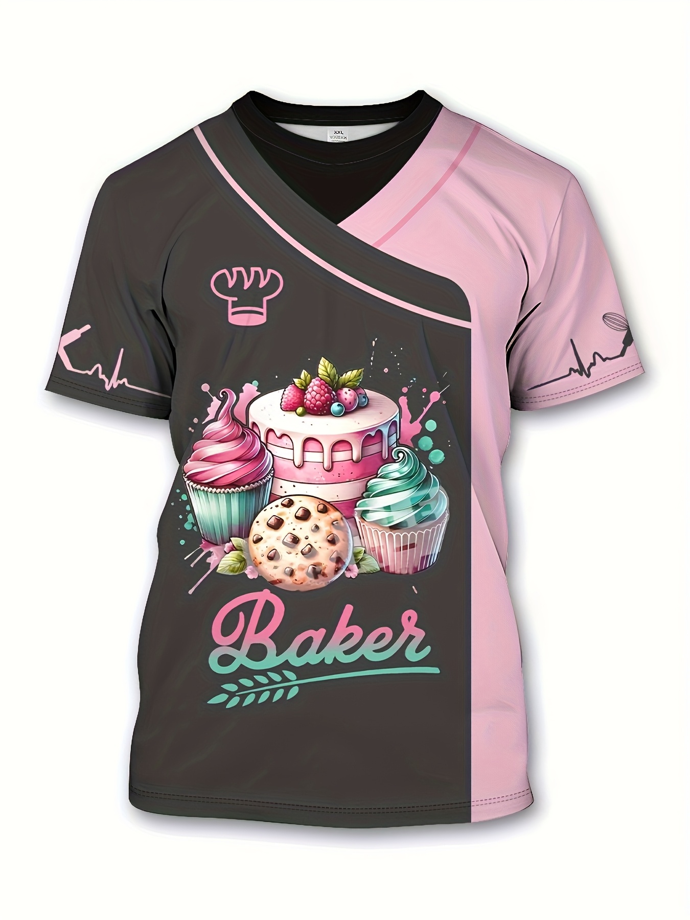 womens   baking t shirt color   with cupcake cookie graphics baker script machine washable short sleeve round neck top for cooking enthusiasts   unique gifts for bakers casual wear  