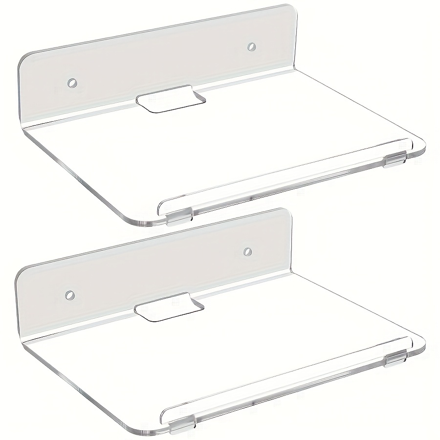 TEMU Set Of 2 Acrylic Floating Wall Shelves Hanging Shelves, Adhesive Wall Display Shelf Stand For Plant Pot, Speaker, Security Camera, Figures In