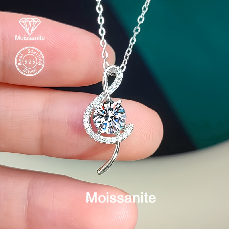 925 Silver Musical Note Pendant Necklace with Moissanite