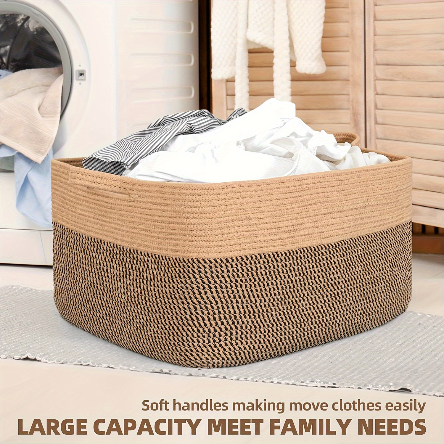 

1pc Large Toy Storage Basket, Toy Storage Bin, Woven Storage Basket With Handles For Laundry, Living Room, Bedroom, 18.9" X 13.4" X 11" Cubes Storage Bins For Closet, Laundry Basket, Blankets Basket