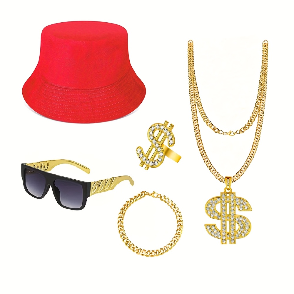 5pcs set hip hop style costume kit men women 80s 90s chunky - Temu