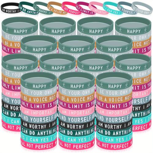 300pcs motivational wristbands silicone bracelets stretch inspirational bracelets bulk rubber wristbands with quotes for men women adults party favors gifts 10 designs