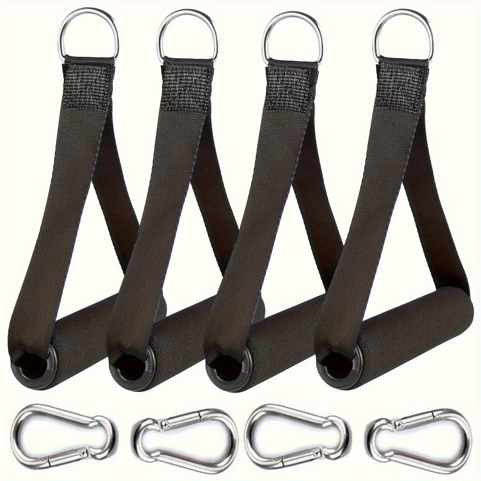 E-shop 4-tlg. strapazierfähige Fitness-Griffe mit Gummi-Griffen – Griffzubehör für Seilzuggeräte-Flaschenzüge, Fitnessgeräte Widerstandsband-Griffe.
