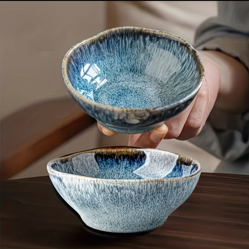 2pcs Vintage Ceramic Sauce Dishes, 4-inch Handcraft - Retro Special Shape Ceramic Taste Bowls, Hot Pot Sauce Bowls, Fruit Bowls, Salad Bowls, Dessert Bowls