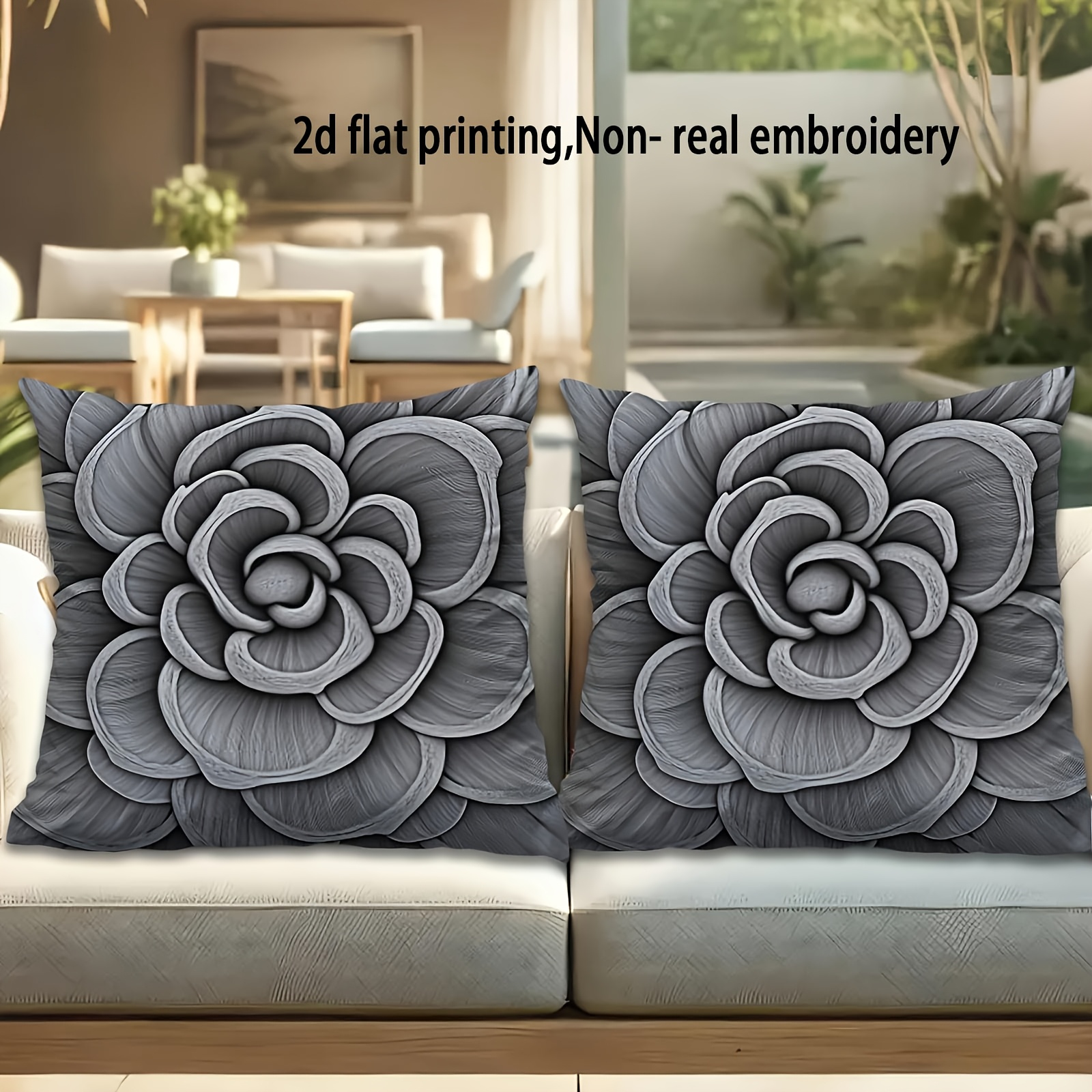 2pc2pcs Modern Nordic Floral Polyester Pillow Covers, Intricate Gray-white Carved , Perfect For Sofas, Bedrooms, Offices, And Holiday Decorations, Pillow Insert Not Included