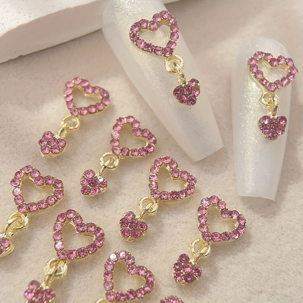 

10 Pcs Love Heart Nail Charms: Rhinestone & Alloy Nail Art Decorations For Diy Nail Charms, Nail Gems, And Nail Supplies