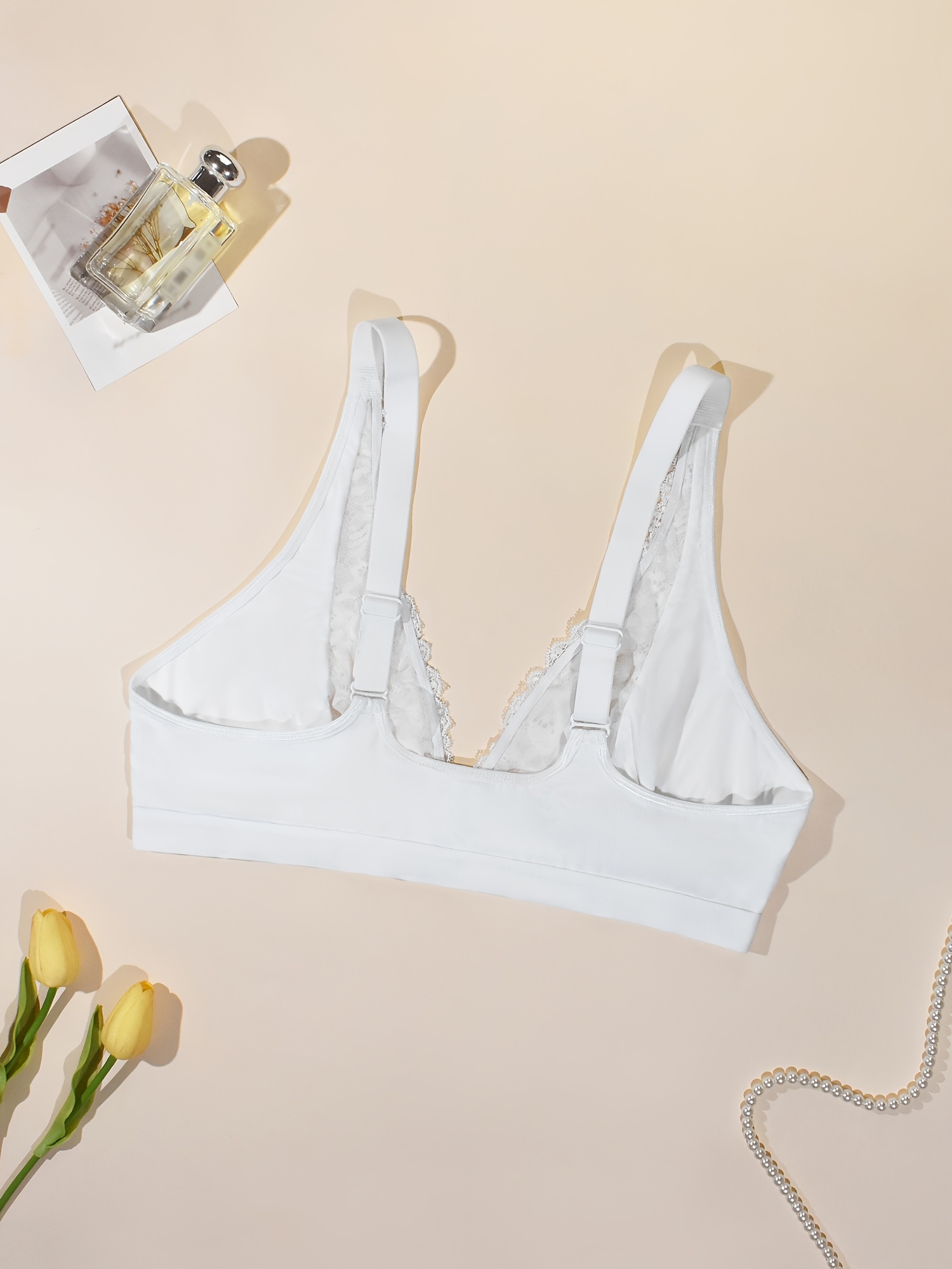 Women'S Plus Size Lace Front Closure Bra, Sexy Deep V-Neck Solid Color with Wide Straps, Comfortable Breathable Polyester Knit Fabric Bra with Contrast Lace Detail, No Padding - Medium Stretch