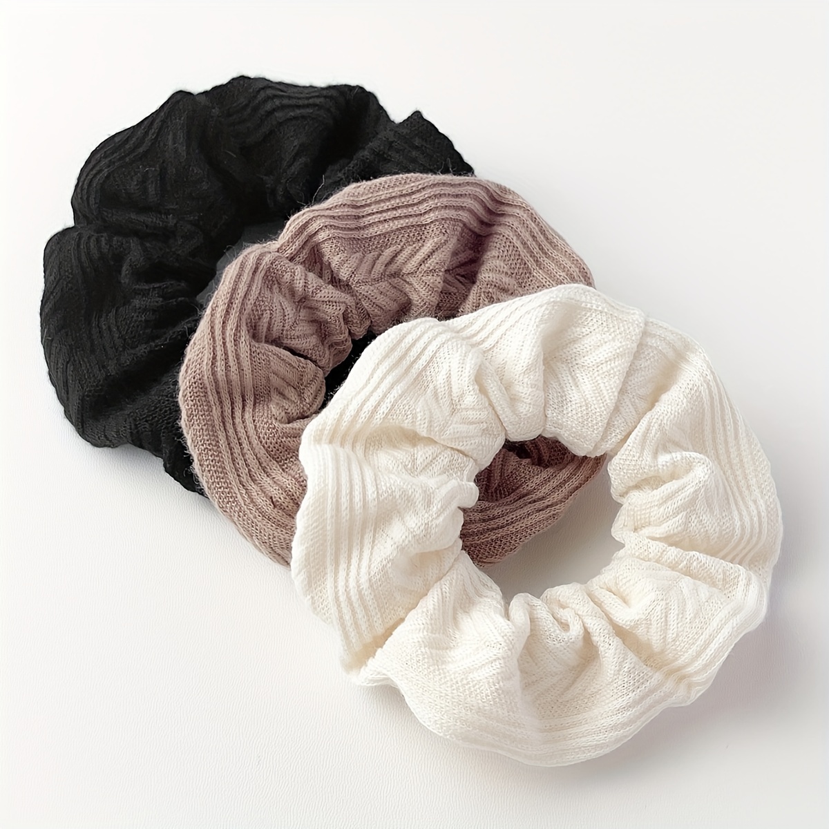 

Jersey Material Hair Scrunchies For Women - Set Of 3 Vintage & Elegant Solid Color Knitted Elastic Hair Ties, Protective High-stretch Hair Bands For Adults, Versatile Hair Accessories 14+ Years