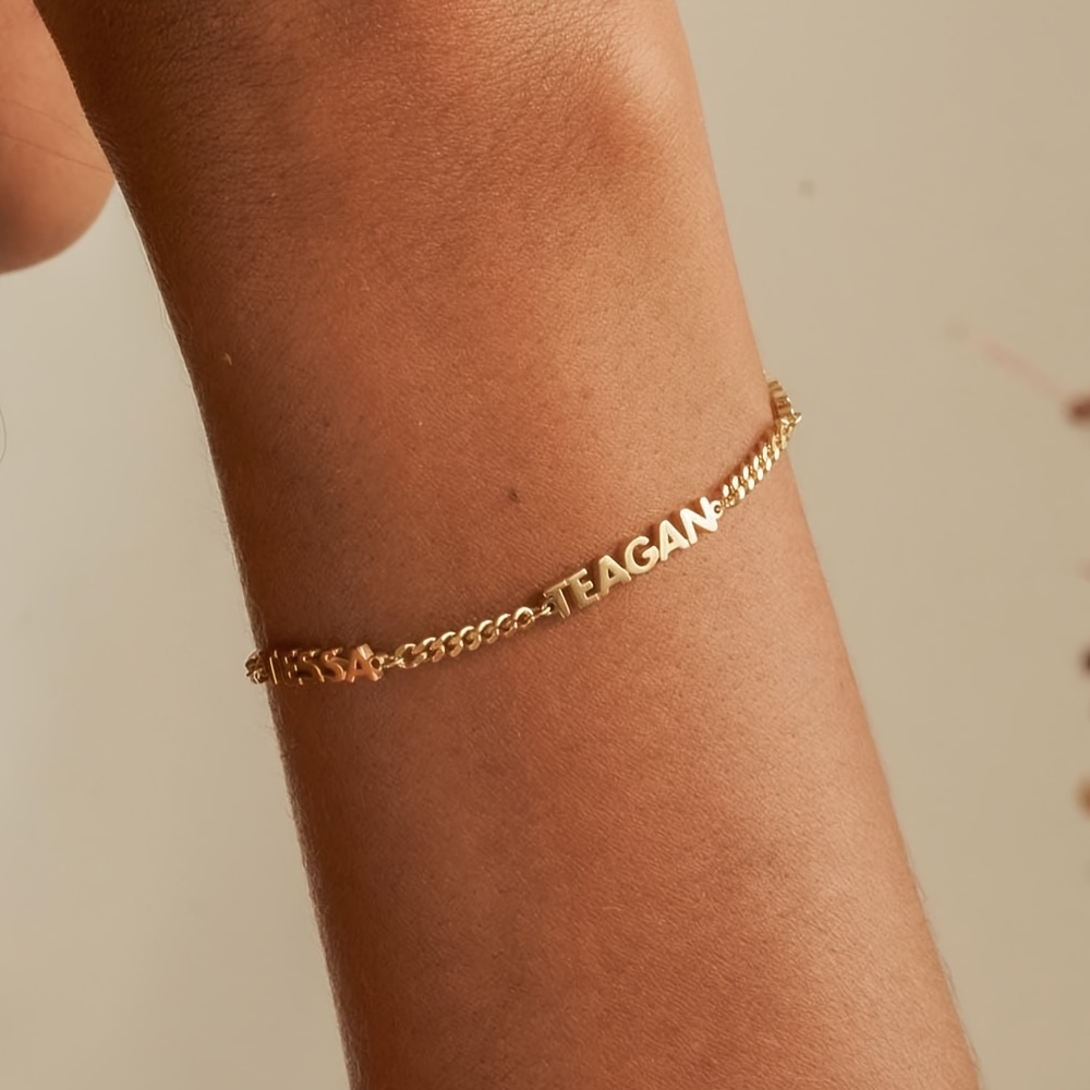 

Customizable 18k Gold-plated Stainless Steel Bracelet With Personalized English Name - Elegant & Simple Women's Jewelry, Casual Attire Or Gifting