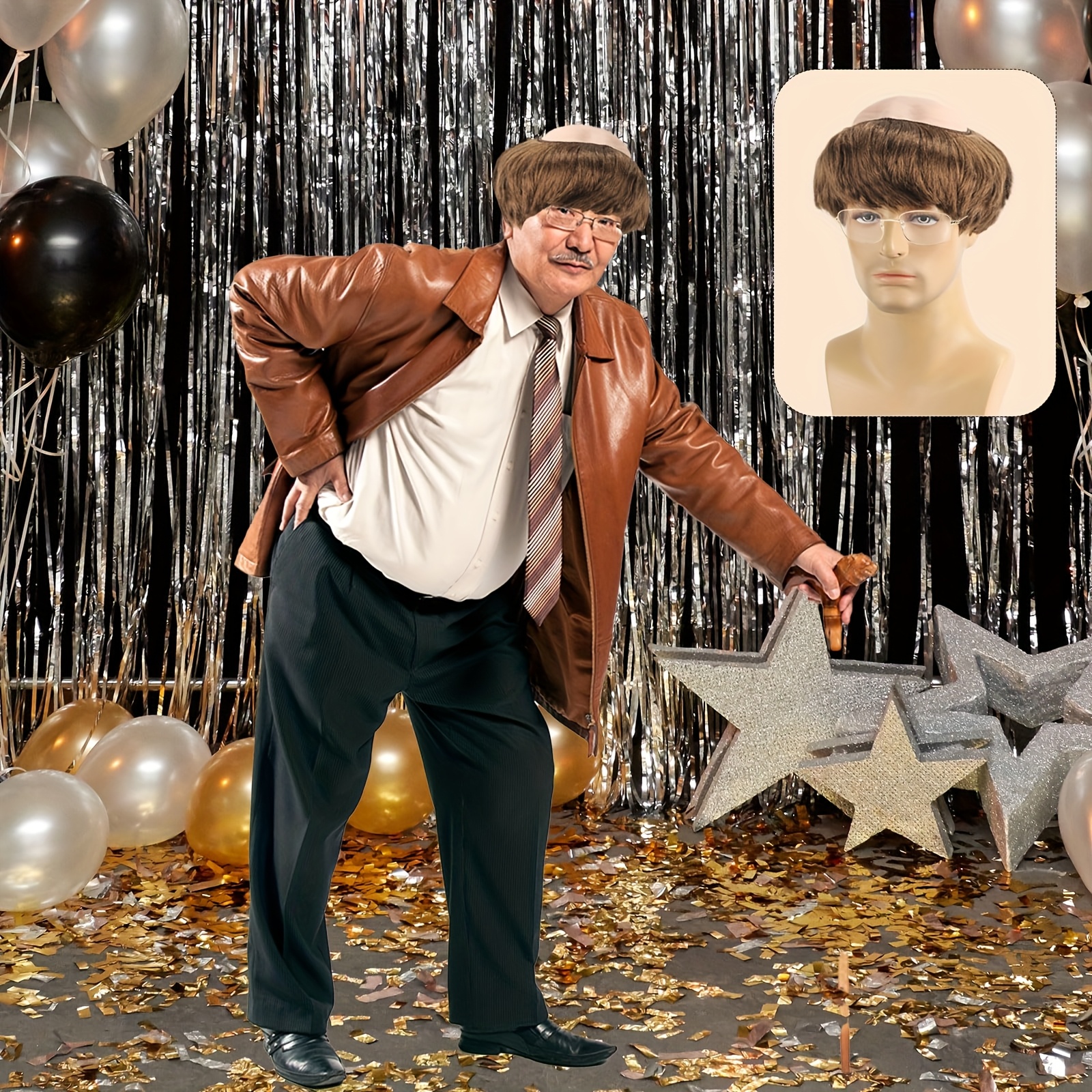 3pcs bald head cap funny wig for adults men women latex bald wig