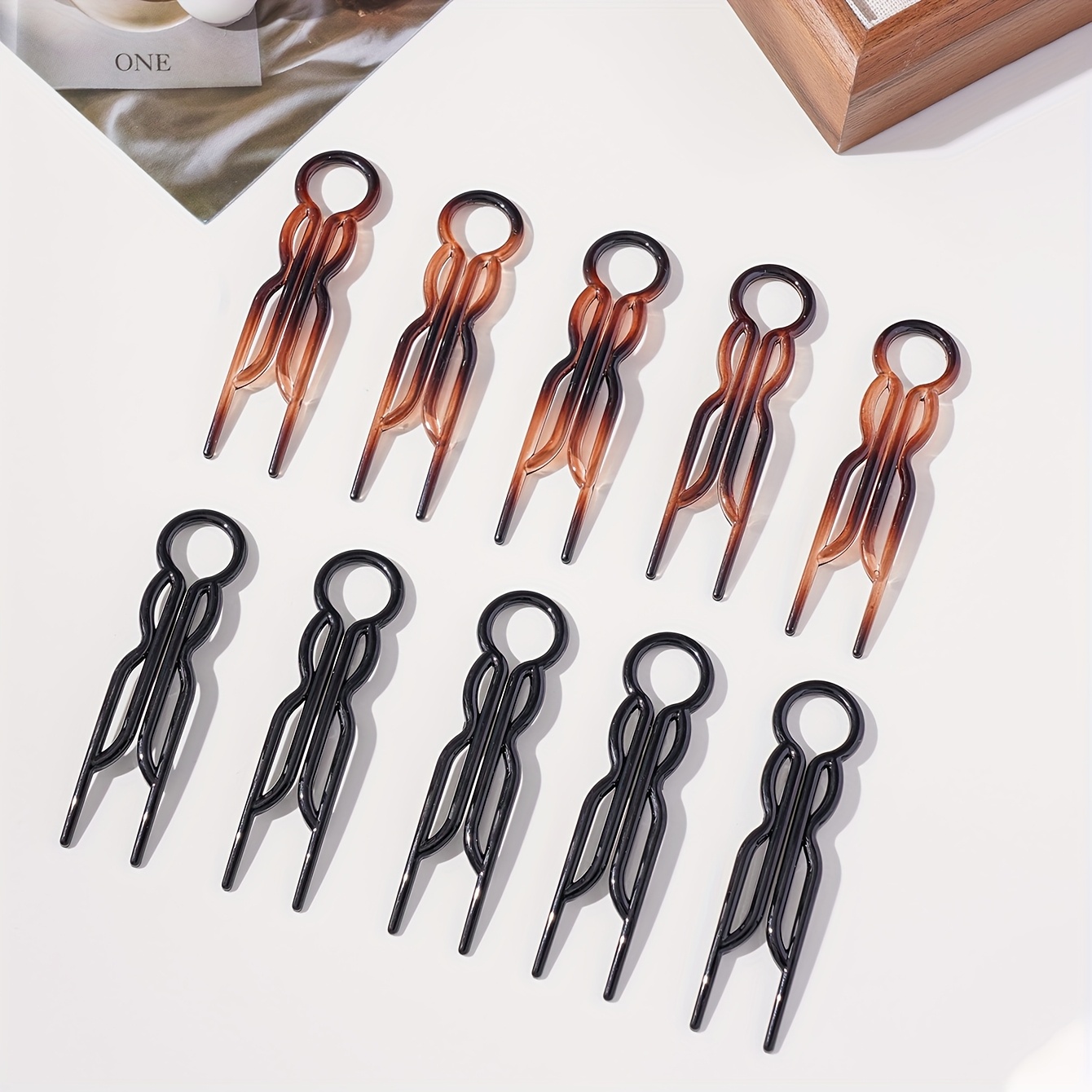 TEMU 10pcs Set Of Minimalist Small Fish U-shaped Hair Clips For Fixing Buns And Ponytails At The Back, Suitable For Women's Hairstyle Arrangement