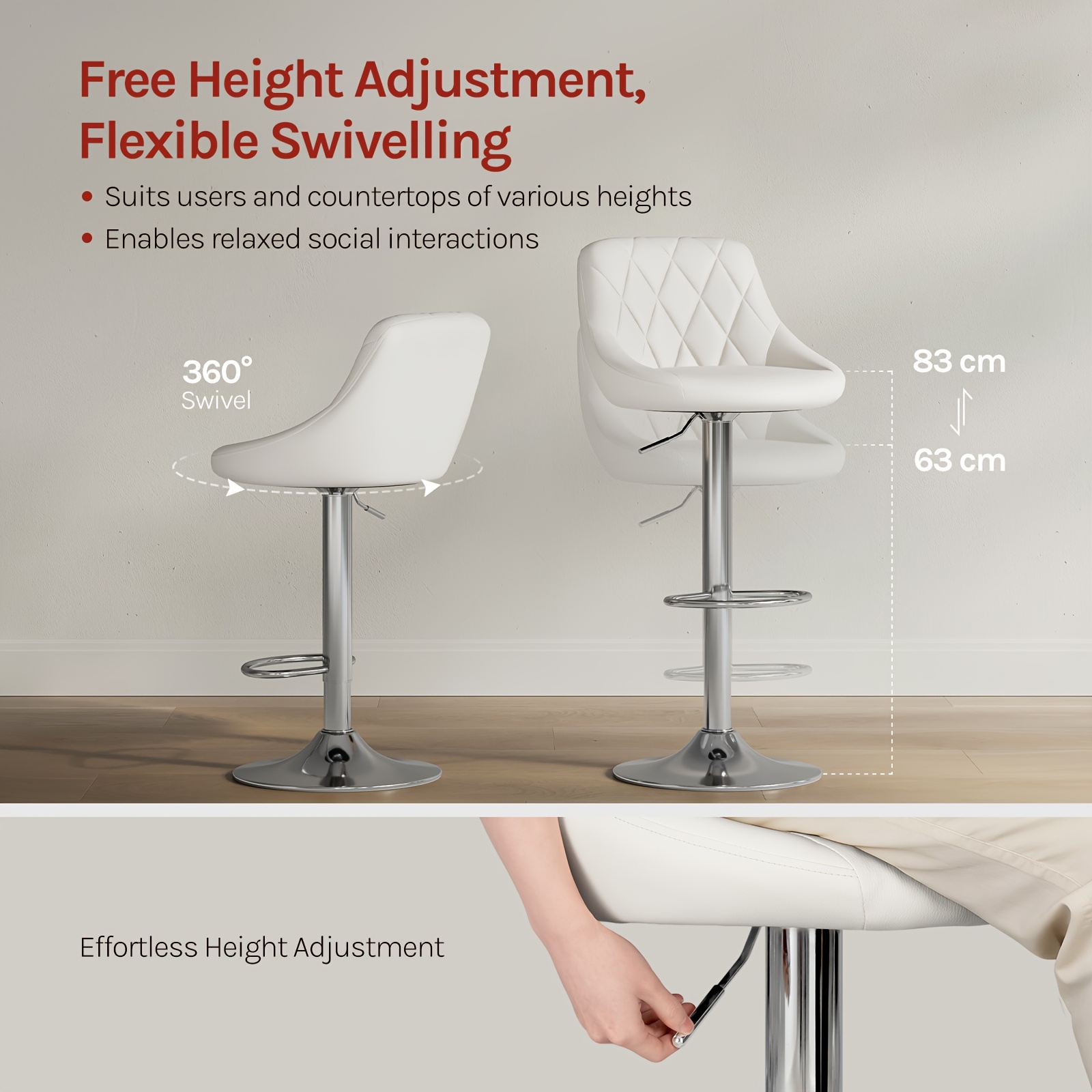 Modern Swivel Bar Stools with Artificial Leather, 360° Adjustable Height