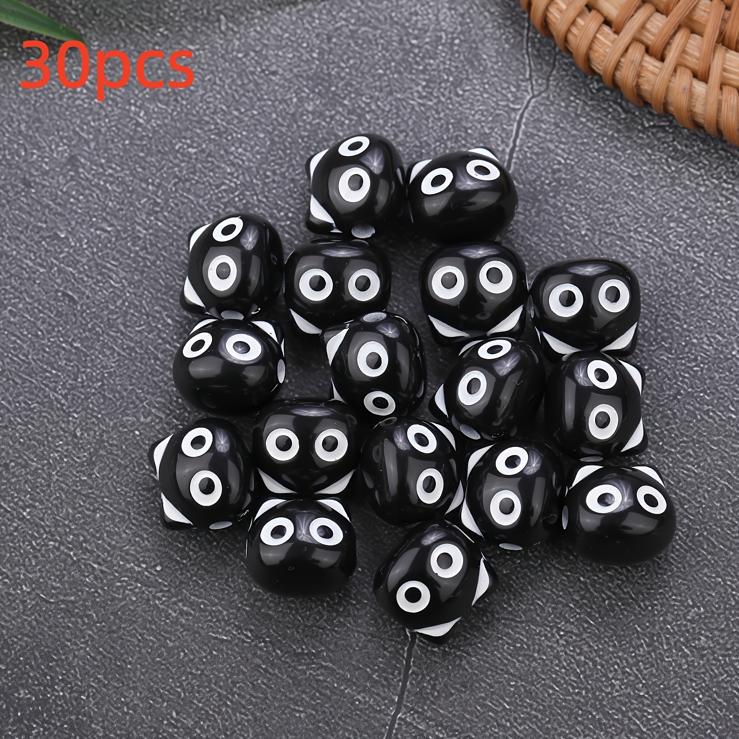 TEMU 30pcs Kitten Bead Set - Cute Cat Face With Ears And Eyes, Small Acrylic Diy Craft Beads, Suitable For Pet Collars, Keychains, Jewelry Making
