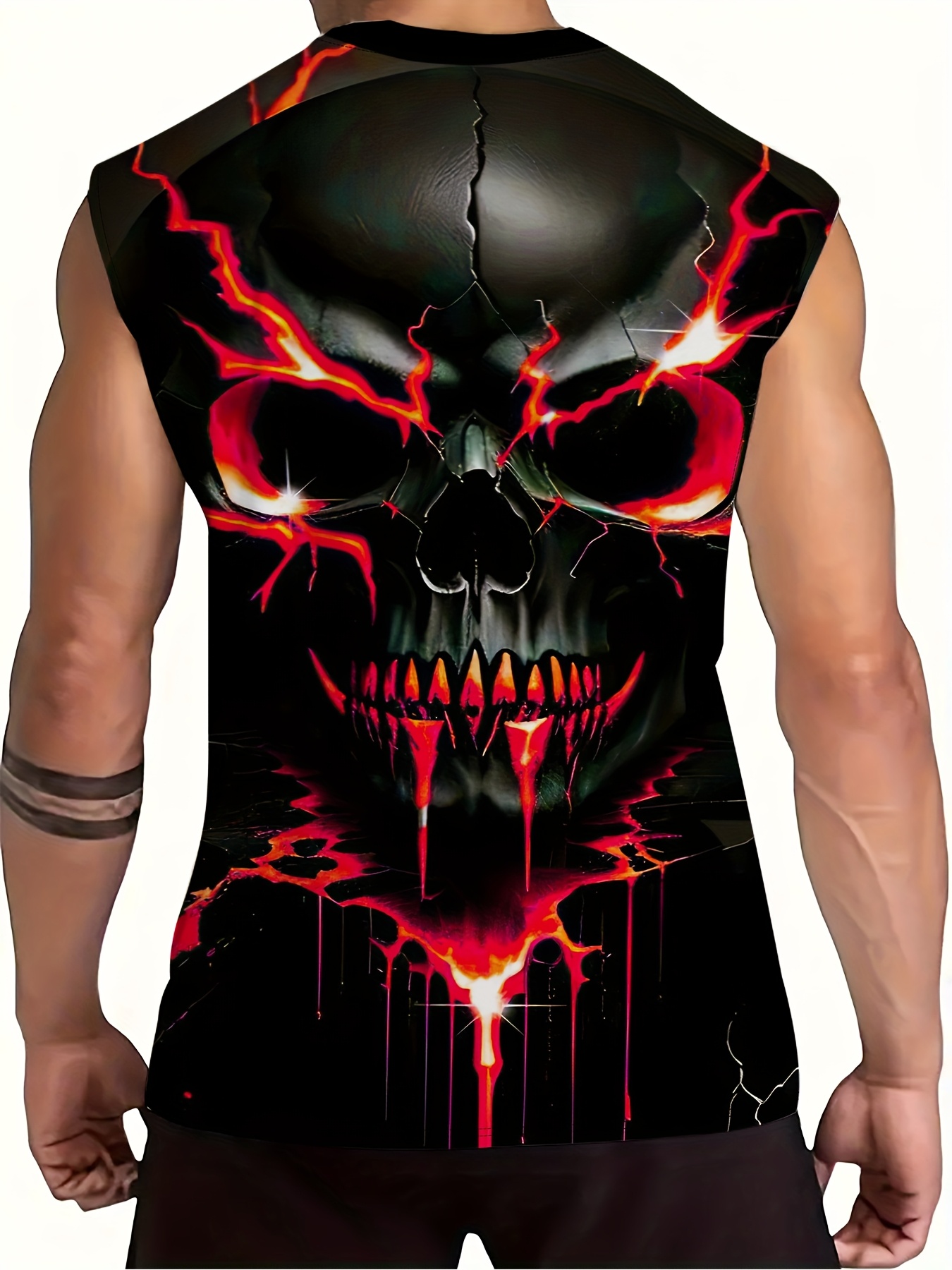 Men'S Plus Size Skull Graphic Print Tank Top - Breathable Sleeveless Workout Shirt for Gym, Basketball & Summer Training, Casual Round Neck Design, Gym Tank Top, PLUS SIZE