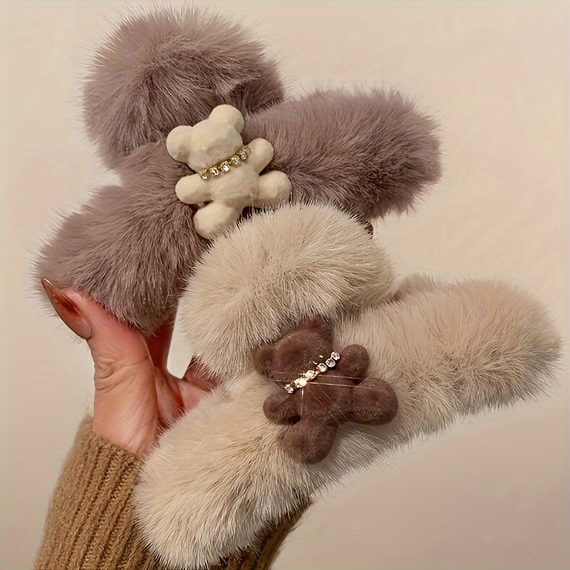 nova jesensko/zimska elegantna i stilizirana slatka medvjedić sveprisutna plišana kopča za kosu za dom, putovanja i ženske ukrase za kosu