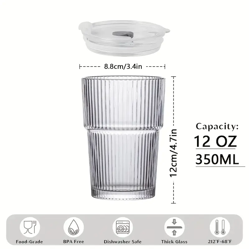 12 oz iced coffee cups with lids and straws set of 6 unbreakable plastic drinking glasses reusable iced coffee glass to for iced water bpa free dishwasher safe Product details 5