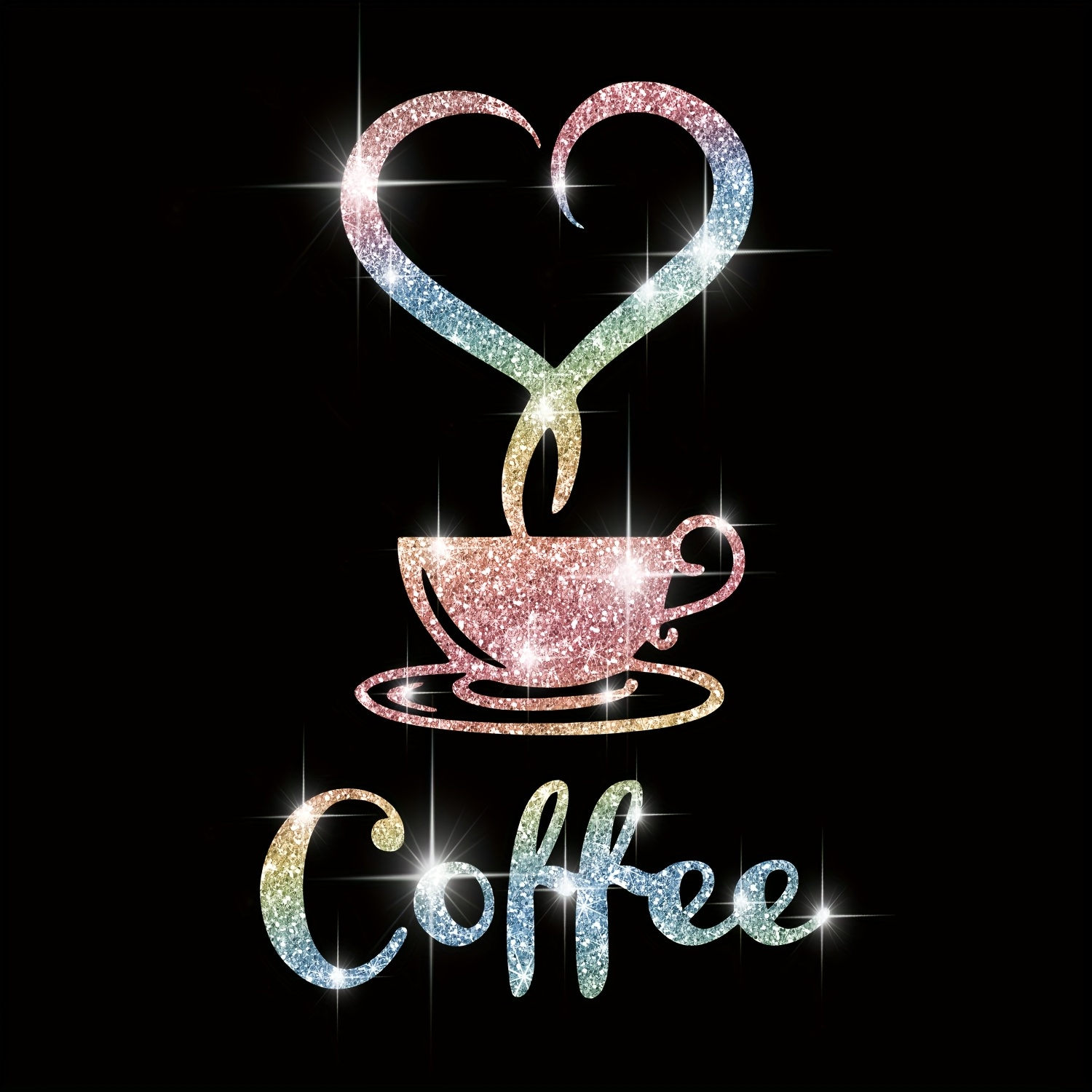 Image of 1pc Coffee Rhinestone Wall Sticker, Heart Shaped Coffee Cup Easy Wall Decoration Art Sticker For , Coffee Shop Room, Car Decoration (5.9 X 9 Inches)