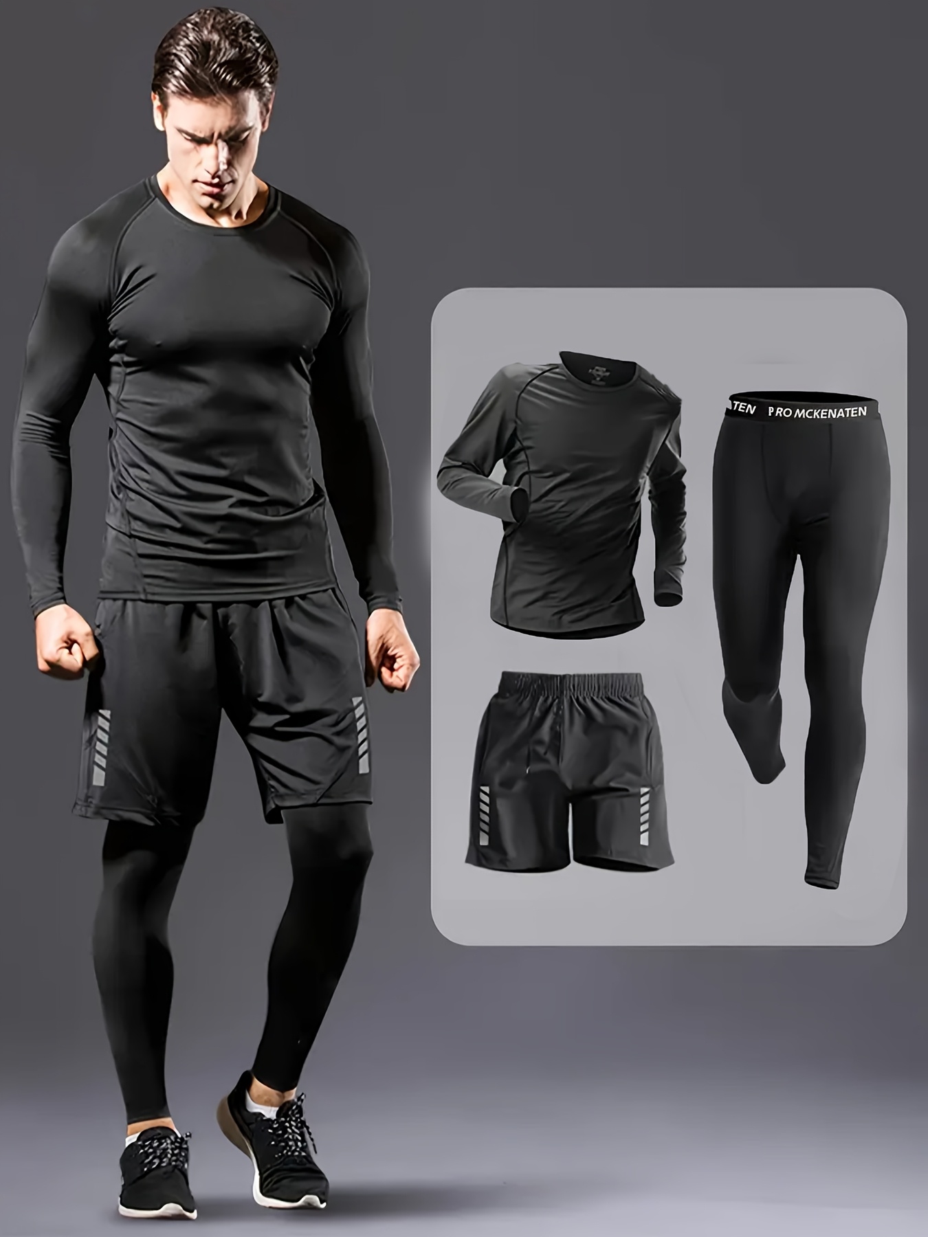 Conjunto de entrenamiento Fitness para hombre, elástico y de rápido  Camiseta de larga con bolsillo de cremallera, pantalones co