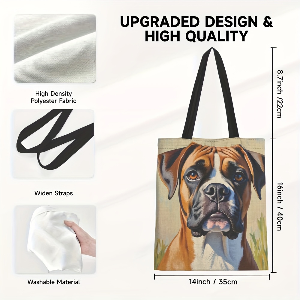 TEMU 1pc Adorable Boxer Dog Canvas Tote Bag - Spacious, Durable Polyester, Machine Washable, Daily Activities, Shopping & Everyday Use, Everyday Tote