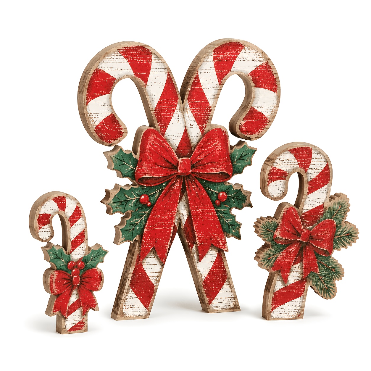 TEMU Christmas Candy Cane Table Decor Christmas Wooden Decorative Sign Red And Candy Cane Xmas Tiered Tray Decor Farmhouse Table Centerpieces Block