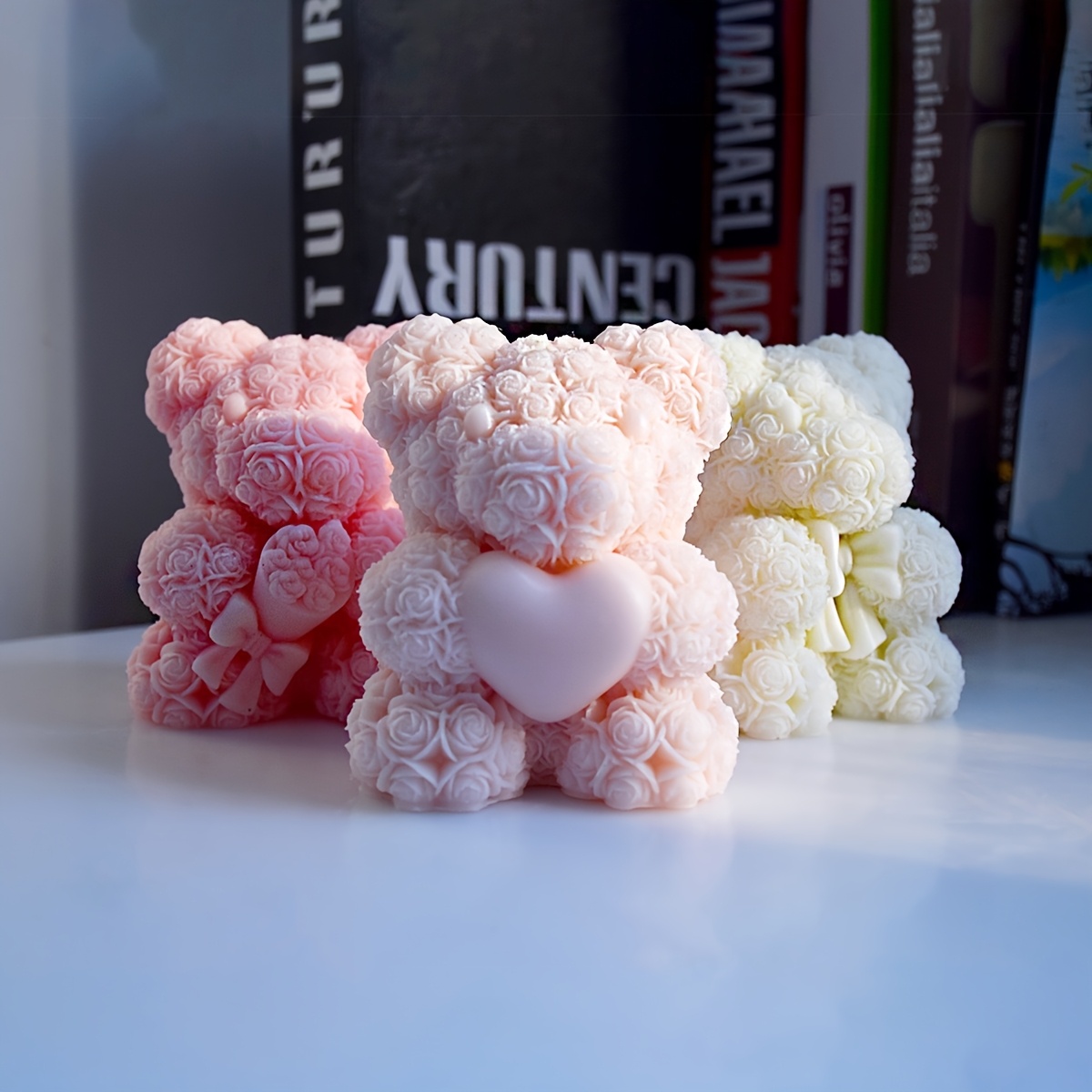 

Valentine's Day Diy Rose Bear Aromatherapy Candle Silicone Mold With Bow - Handcrafted Diffuser Stone & Home Decor Craft Tool, White, Bear Candle Mold, Rose, Furniture Decor, Fragrance