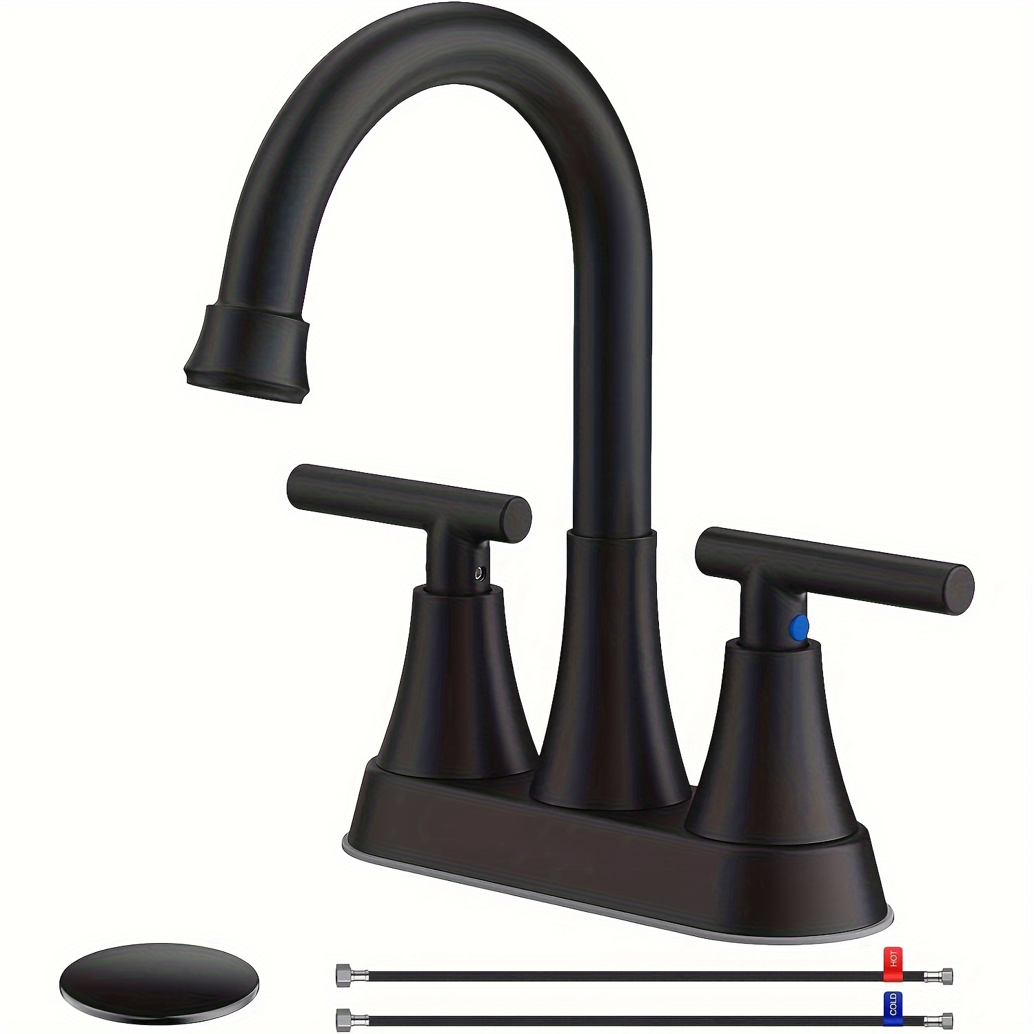 

1pc Modern Bathroom Sink Faucet, Matte Black, Two-handle 4in Centerset Lavatory Mixer Tap With Drain, Contemporary Vanity Faucet For Bathroom, Fits Hole Size 1.26-1.8 Inches