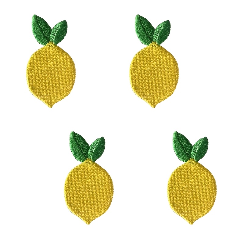 Image of Set Of 4 Lemon-themed Patches, Suitable For Ironing Clothing, Hats, Shoes, And Boxes. Embroidered Appliques Come With Adhesive Backing For Easy Application By Ironing Or Sewing