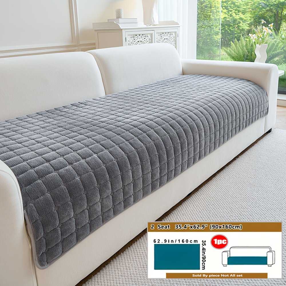 TEMU 1pc Solid Color Sofa Cushion, Soft Thick Short Plush Sofa Cover, European And Modern Minimalist Warm Sofa Protection Cover, Pet Friendly Anti