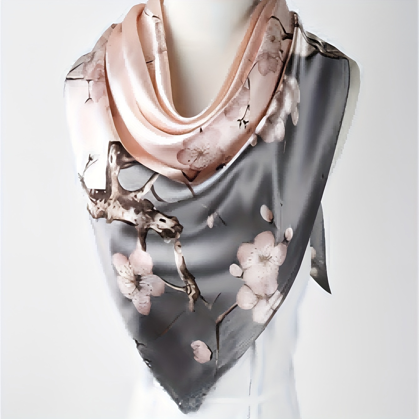 

Elegant Square Scarf For Women - Spring/ Floral Print, Smooth Satin Silk-, Lightweight Sun Protection Shawl In Pink And Gray With , Accessory|vibrant Fashion Scarf|polyester Silk Scarf