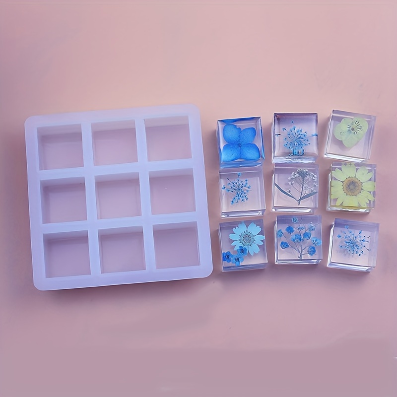 

1pc Silicone Resin Molds For Diy Dried Flower Pendants And Ornaments, 9-hole Cube Mold, Diy Tools Accessories