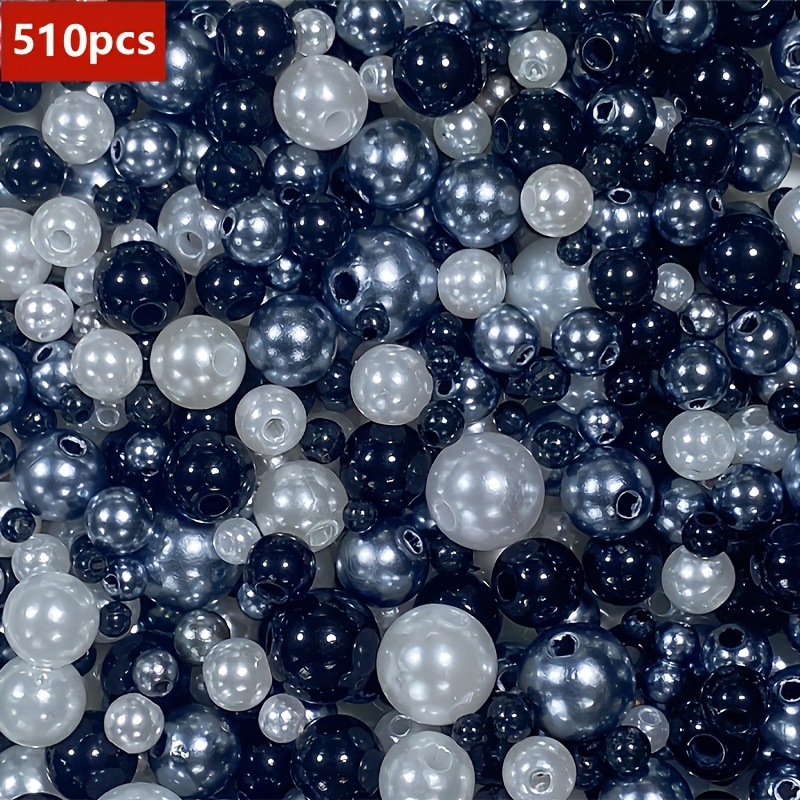E-shop 510 Stück (4-10mm) Weiße/Graue/Schwarze Perlen Großpackung mit Löchern – Kleine bis Große Runde Bastelperlen für DIY Schmuckherstellung,