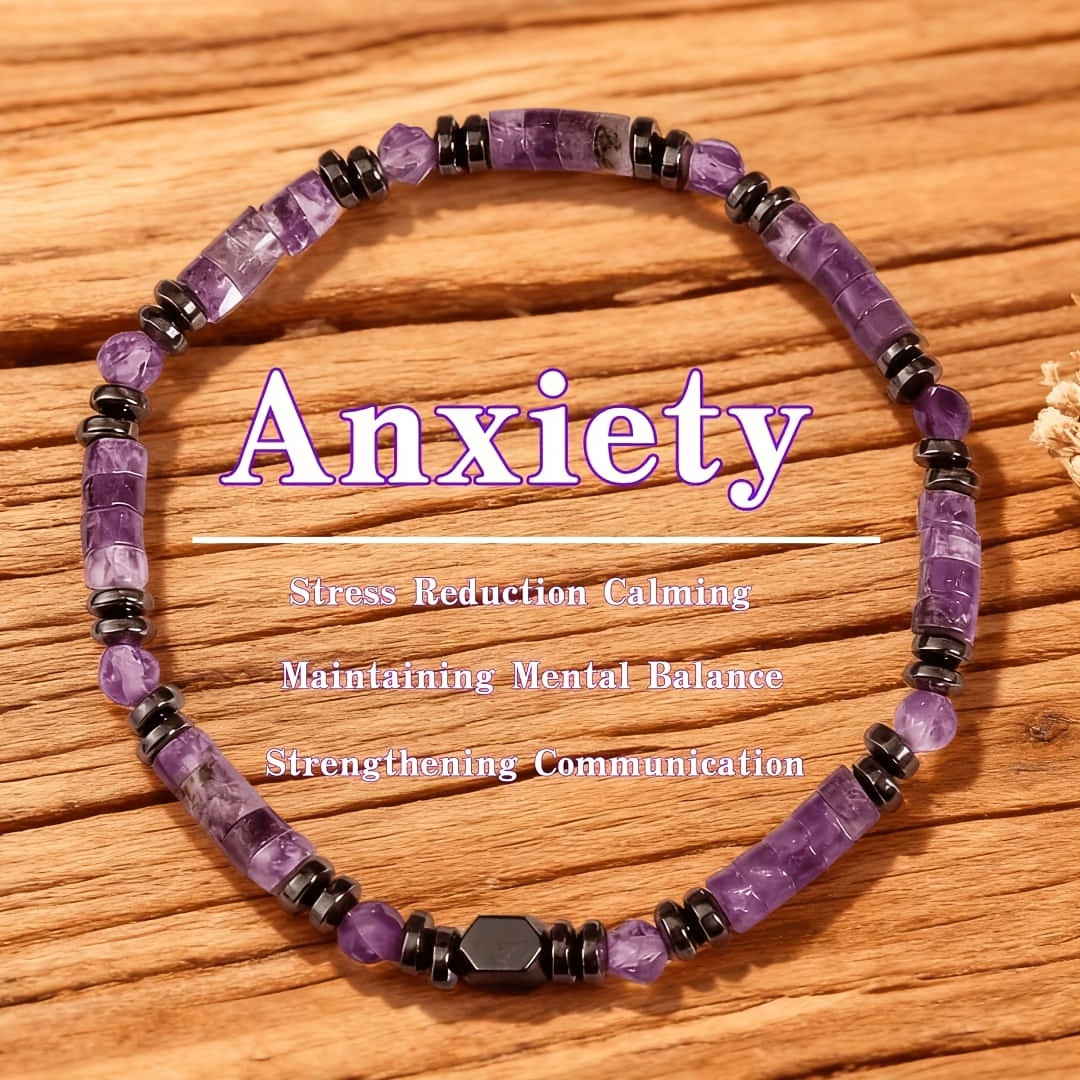 E-shop ., Amethyst-Angst-Armband, handgefertigter Amethyst-Schmuck aus Naturstein, Anhänger, tägliches Kleidungszubehör, für Damen Herren geeignet,